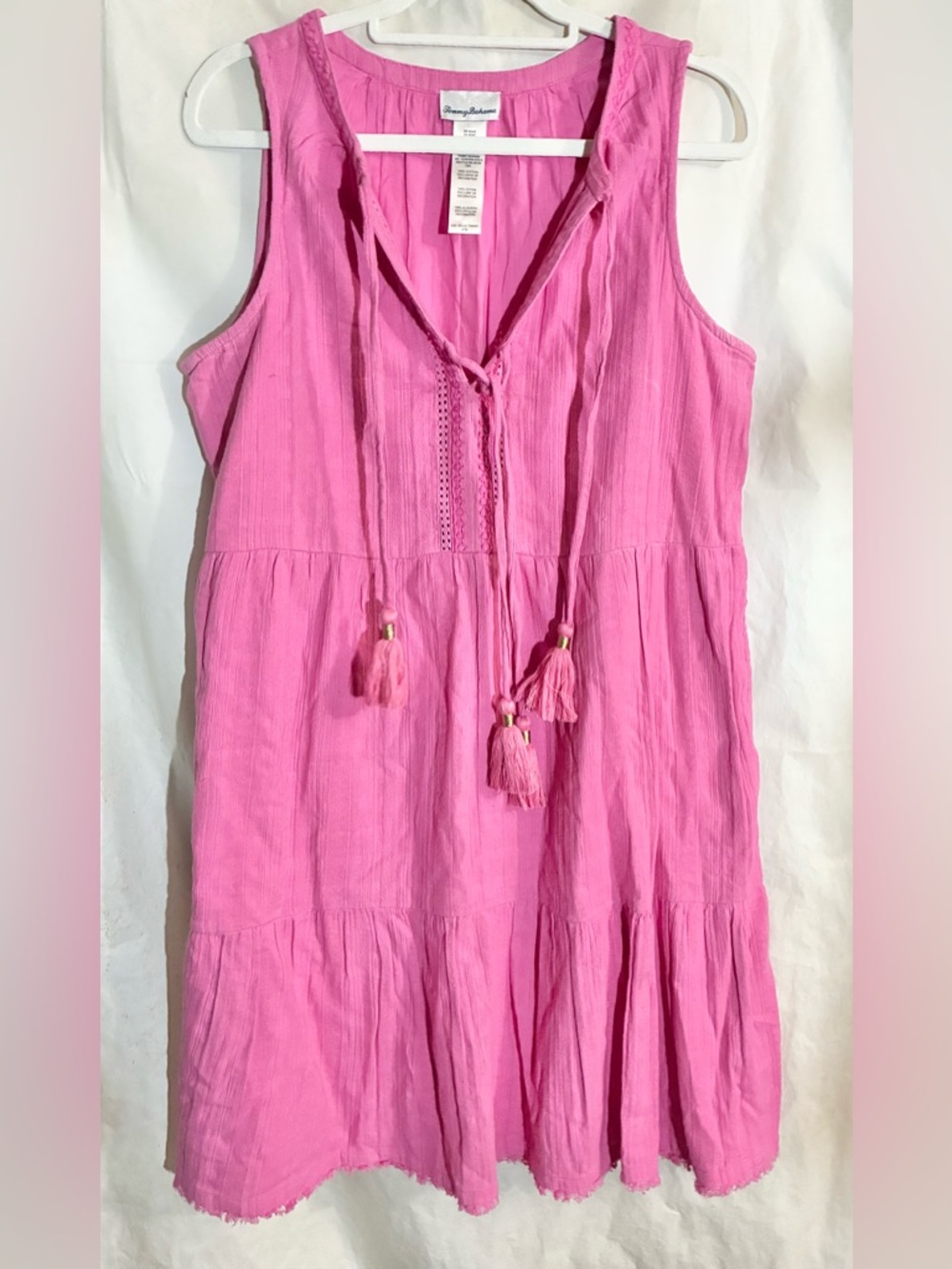 Tommy Bahama Tiered Babydoll Dress Sz M Tall Peasant Beachy Cruise Coastal